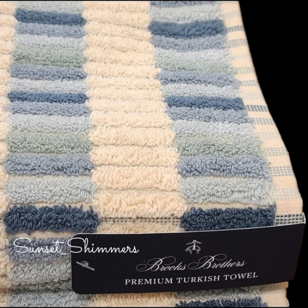 6pc BROOKS BROTHERS Blue Ombre Mosaic Tile THICK PLUSH Luxury TURKISH Towel Set